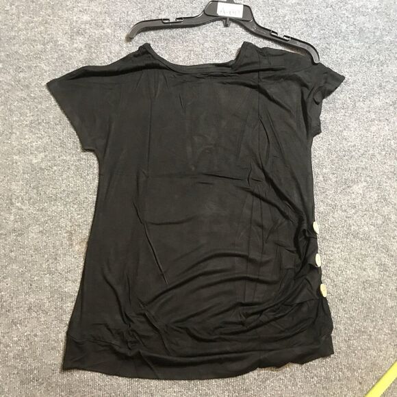 Blouse With Button On The Side Black Short Sleeve Size M - Picture 1 of 5